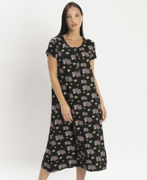 כותונת שינה ופנאי Florence בצבע שחור עם הדפס פרחוני