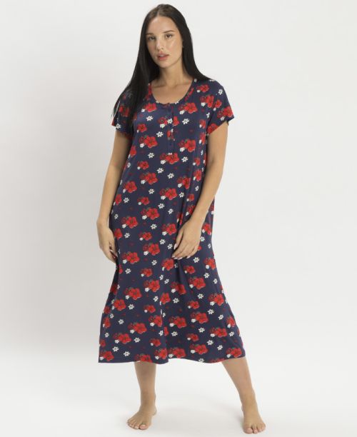 כותונת שינה ופנאי Florence בצבע כחול עם הדפס פרחוני