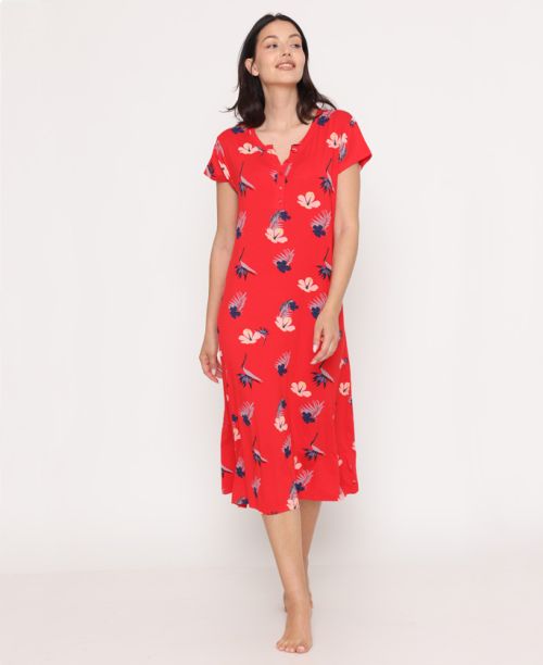 כותנת שינה ופנאי Lorely בסיס אדום עם פרחים