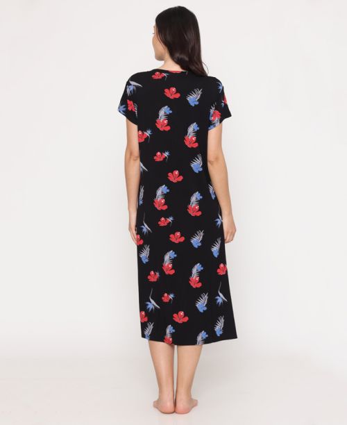 כותנת שינה ופנאי Lorely בסיס שחור עם פרחים