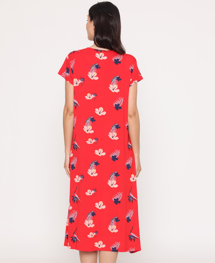 כותונת שינה ופנאי Kolo אדומה עם הדפס פרחים גב