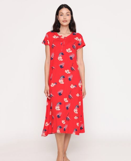 כותנת שינה ופנאי Lorely בסיס אדום עם פרחים