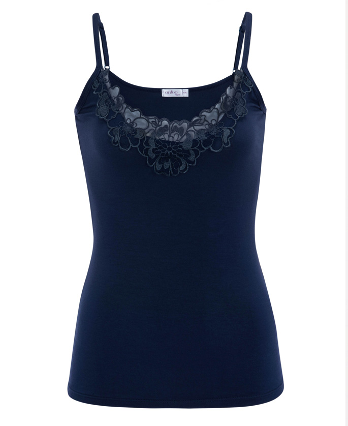 גופיית ספגטי עם עיטור תחרה Rikana בצבע כחול נייבי