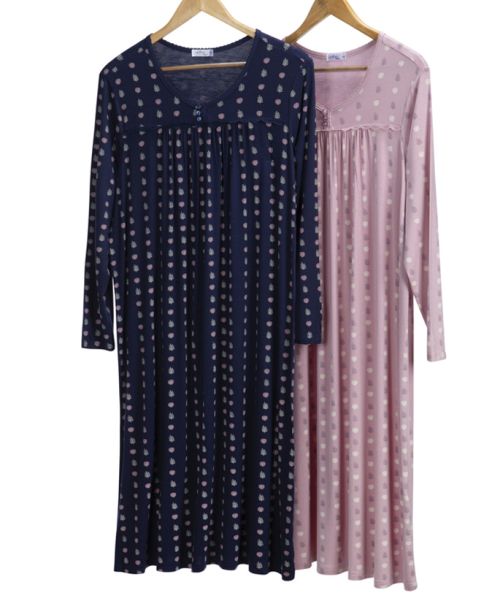 כותונת שינה ופנאי Mimi שרוול ארוך בתמונה שתי כותנות בצבע ורוד וכחול